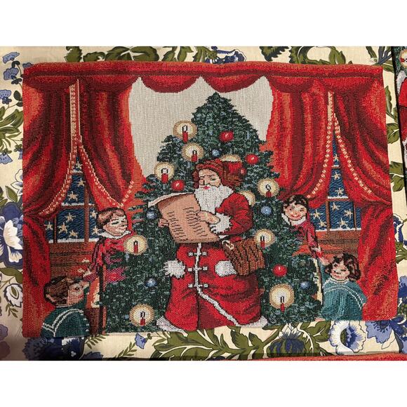 NWT Vintage Victorian Santa Christmas Tree Table Runner 4‎ placemats settings - Picture 3 of 9